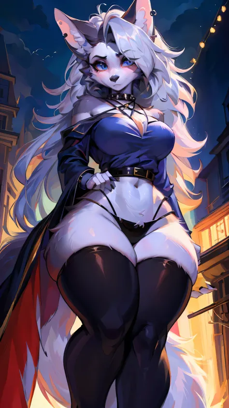 cute,furry_girl,wolf_girl,Elegant figure,Models body_type,detailed_eyes,silver_hair,cute_ears,wolf_ears,black robe,fluffy_furs,earrings,stocking with garterbelt,neck garter,(perfect detailed eyes:1.5),close_up,(front:1.5),(furry:1.5),long lashes,flowy chif...