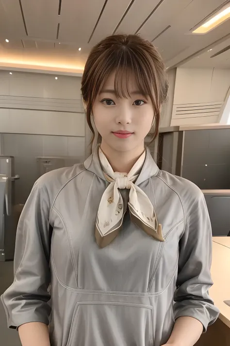 (masterpiece:1.2、highest quality:1.2)、32K HDR、High resolution、(alone、1 girl、Slim figure)、（Starlux Airlines uniforms realistically reproduced）、 (In the airport lounge, Professional Lighting)、（Starlux Airlines silver uniform:1.4）、（Starlux Airlines silver uni...