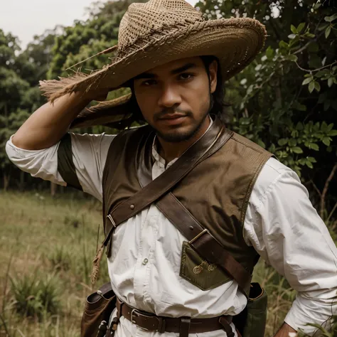 Guerreiro, Gaucho, com um rifre atirando contra um grupo de Guerreiros 