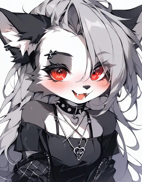 score_9, score_8_up, score_7_up, source_furry, rating_safe, by magnaluna, loona posing seductively in a goth bedroom, anthro, blushing, 