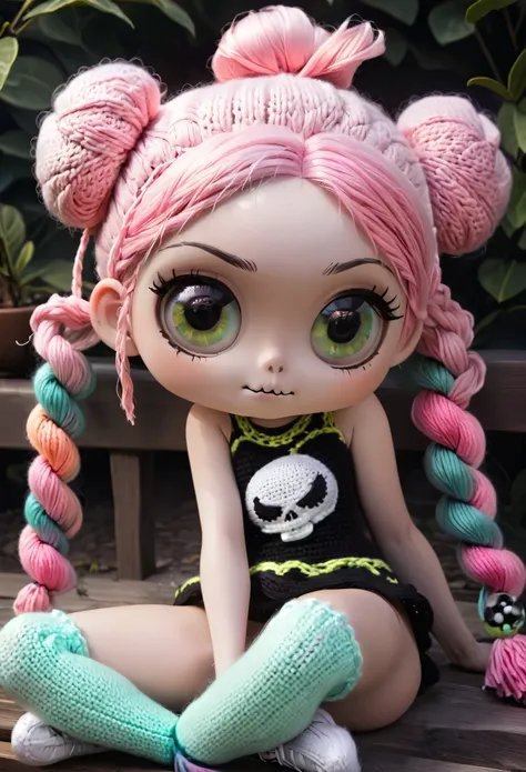 cute girl crochet,yarn all around,pastel,skull,dark,powerpuff girl,