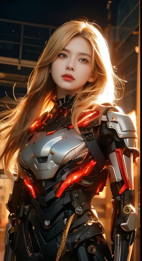 (1.Mechanical Girl)、Top quality、masterpiece、Ultra-high resolution、(Photorealistic:1.4)、original photo、1 girl、blond hair、Glowing skin、(((1.Mechanical Girl)))、（LED light mechanical helmet）、(Small LED)、((Ultra-realistic details))、porch、Global Illumination、sha...