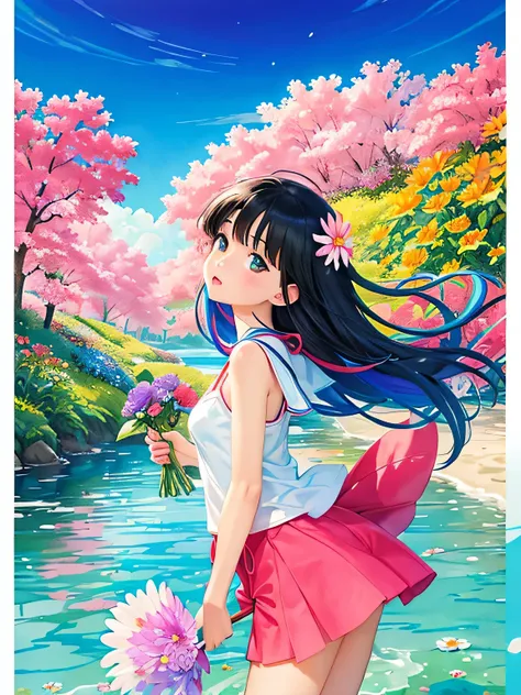 Rumiko Takahashi style、8K Quality、Intense watercolor, Detailed watercolor art, Watercolor splash, Surreal, avant-garde pop art, Beautiful and expressive paintings, Beautiful artwork illustration, Very colorful tones, wonderful, Cool beauty, highest quality...