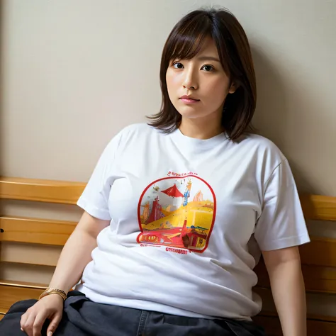 Japanese、woman、Medium and high age、Are fat、T-Shirts