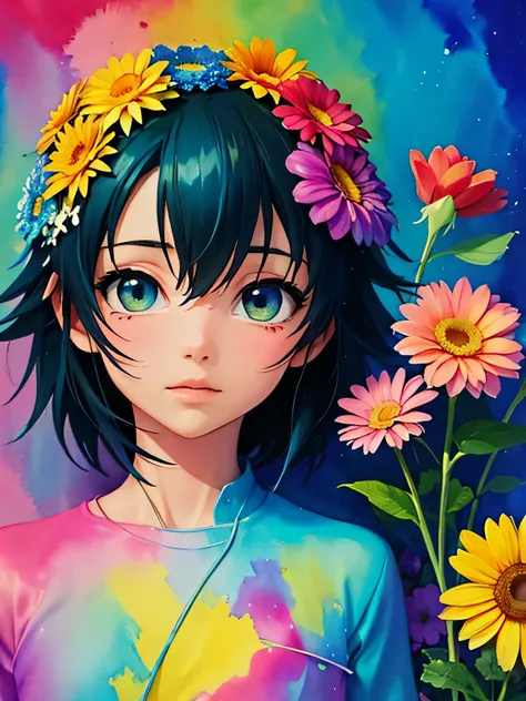 Makoto Shinkai style、8K Quality、Intense watercolor, Detailed watercolor art, Watercolor splash, Surreal, avant-garde pop art, Beautiful and expressive paintings, Beautiful artwork illustration, Very colorful tones, wonderful, Cool beauty, highest quality、O...