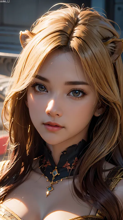 Ultra Detailed Beautiful Girl, with Fierce Lioness, Cinematic, Cinematic Light, Realistic, 3d Rendering, Highly Detailed Face, Highly Detailed, Realistic Appearance, Lifelike, Realistic Girl, Highly Detailed Hair