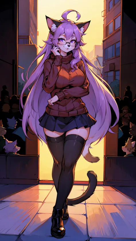 furry girl,(best quality, high-res, masterpiece:1.2), 1 girl, (looking at the audience), light purple hair, purple eyes, long fl...