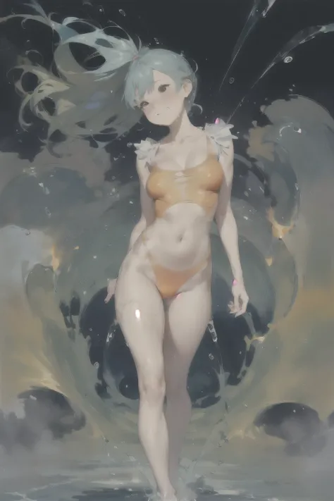 little girl,Big Breasts，Happy, Sundress, abundant，Gradient, extreme，color, Extreme，detail, Clear light perception, butt, (many, Impressionism, painting), Anime Characters,Fire between thighs,flowing flame,Disheveled,Clothing that fits snugly,broken，Chest c...