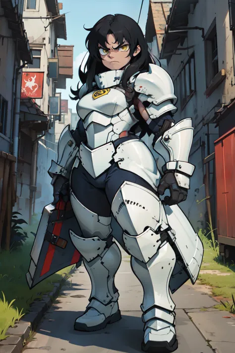 (((muscular))), (thick thighs, small breasts, toned body, 1 girl), black hair, pale skin, yellow eyes, angry, very long hair full armor full armor full armor full armor full armor full armor full armor full armor full armor full armor full armor full armor...