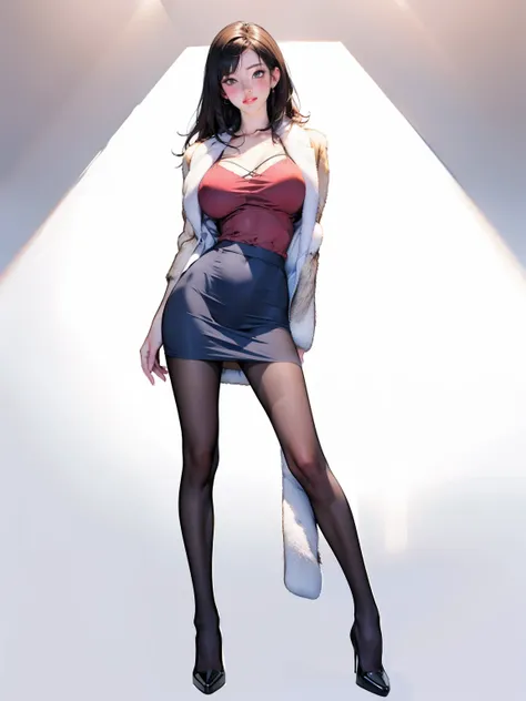 1 girl,solitary,medium breasts,outdoor,(thigh clearance:1.2),(red background),(whole body:1.2),(white shirt:1.1),(pencil skirt:1...