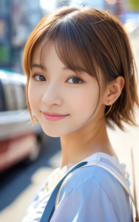 Cute 21 year old Japanese、city、shopping、Super detailed face、Pay attention to the details、double eyelid、Beautiful thin nose、Sharp focus:1.2、Beautiful woman:1.4、(Light brown hair,short hair、),Pure white skin、highest quality、masterpiece、Ultra-high resolution、...