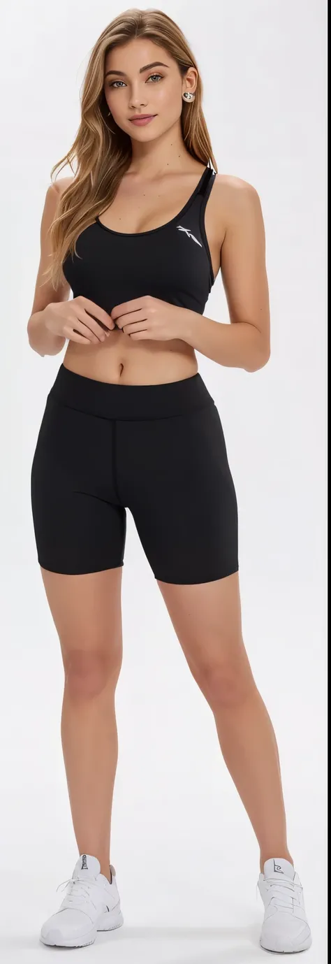 uma mulher de top preto e shorts posando para uma foto, Corte Yoga Curto, shorts pretos, shorts pretos de menino, wearing shorts pretos, Athletic shorts, pernas tonificadas, sexy shorts pretos, In shorts, shorts de menino, Shorts esportivos, mulher baixa e...