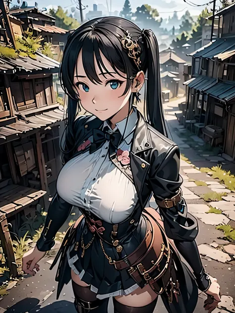 (masterpiece、highest quality、highest quality、Official Art、Beautiful and beautiful:1.2)、(One girl:1.3)Hatsune Miku、Twin tails,Big Breasts,masterpiece, highest quality, One Girl, Upper body, Historical background: Steampunk future、country: Scraptown、Hairstyl...