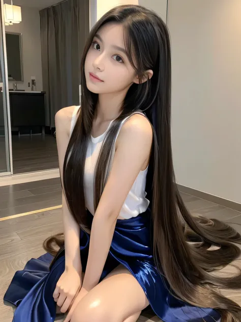 　(Upper Body Shot:1.1)　((highest quality)), ((masterpiece)), (Familiar), (Get used to it)　(Reaches up to the kneeVery long hair　highest quality　Highest detail　Reaches up to the knee、Very long hair that lasts forever:1.3　Flowing Hair　私ncredibly straight hai...