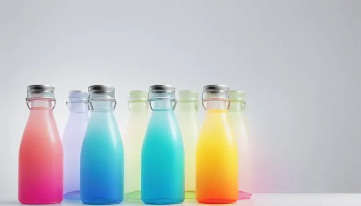 a bottle of colorful water, multicolor, rainbow, 