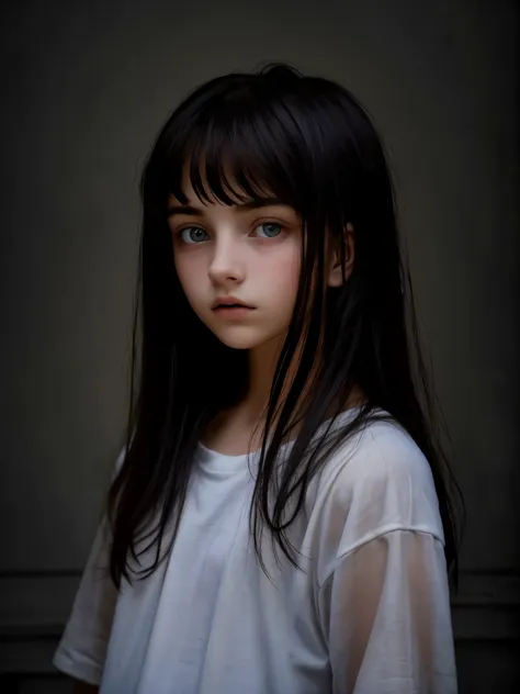 portrait of an 14 year old cute beautiful perfect face petit teen, russian, (dark private study, dark and moody light: 1.2)