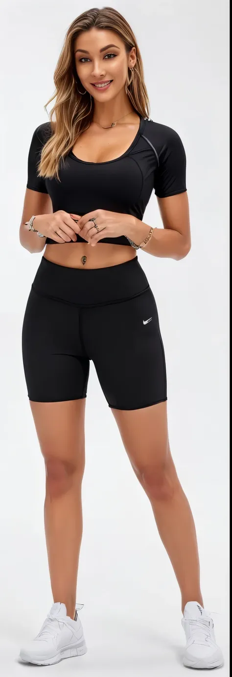 uma mulher de top preto e shorts posando para uma foto, Corte Yoga Curto, shorts pretos, shorts pretos de menino, wearing shorts pretos, Athletic shorts, pernas tonificadas, sexy shorts pretos, In shorts, shorts de menino, Shorts esportivos, mulher baixa e...