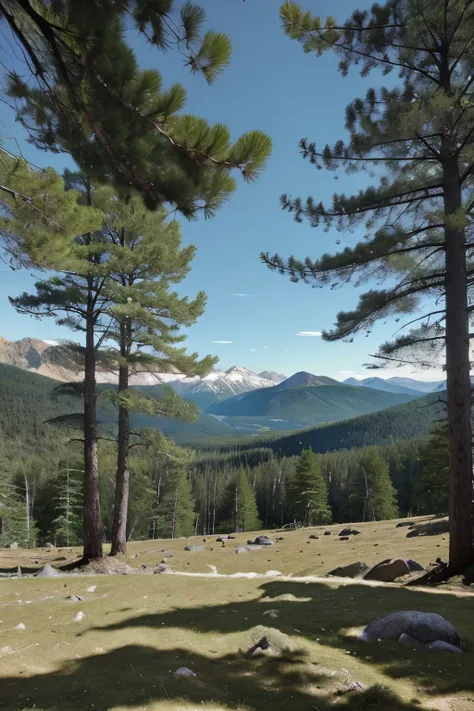 Fabulous landscape of mountain nature, fabulously beautiful pine forest