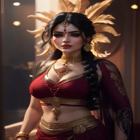 a woman in a red and gold outfit posing for a photo, indian goddess, ornate cosplay, traditional beauty, indian, cinematic goddess shot, 8k artgerm bokeh, elegant cinematic pose, cinematic goddess close shot, cinematic goddess body shot, indian style, hind...