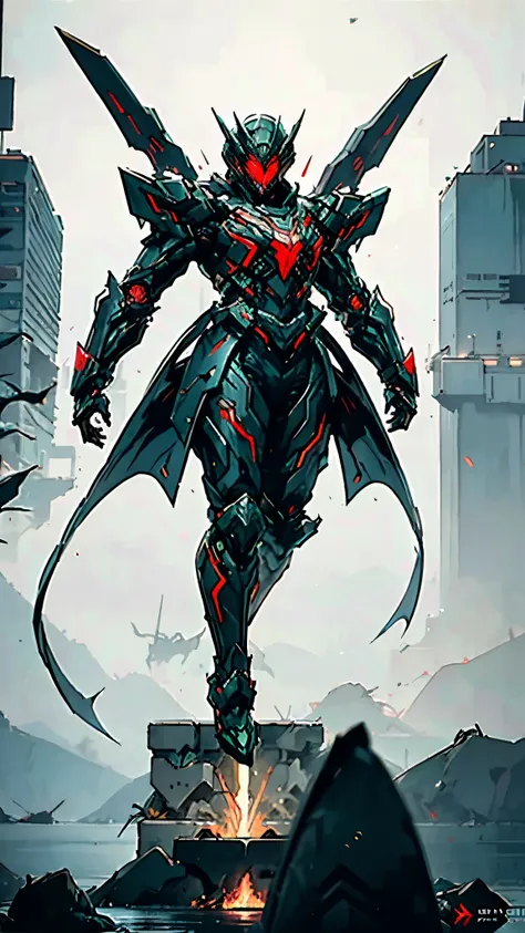 A man wearing a full-face helmet, a fantasy-style biomecha armored combat suit, green eyes, a composite layered chest armor, fully enclosed shoulder guards, matching arm and leg guards, the belt is adorned with dragon claw grasping orbs, primarily black wi...