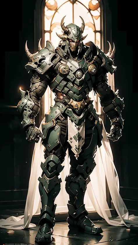 A man wearing a full-face helmet, a fantasy-style biomecha armored combat suit, green eyes, a composite layered chest armor, fully enclosed shoulder guards, matching arm and leg guards, the belt is adorned with dragon claw grasping orbs, primarily black wi...