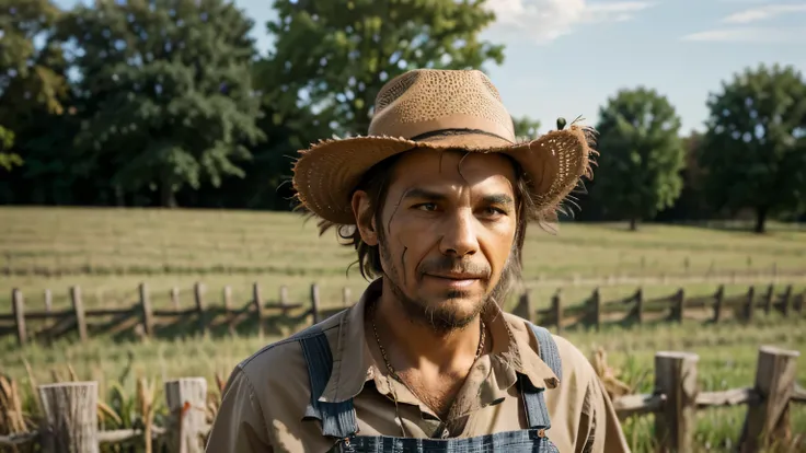 a man is slowly transforming into a scarecrow