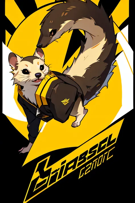 small ferret logo with the background of the image divided into yellow and black in half