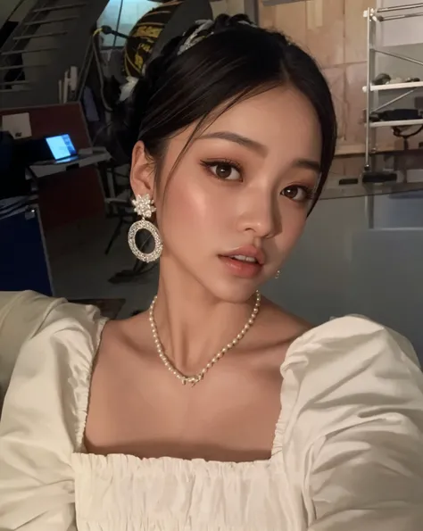 Mujer Araffe con vestido blanco y collar y aretes de perlas, Tzuyu Twice, Jennie Blac Kpink, Park Roseanne de Blackpink, Jinyoung Canela, Lulu Chen, Heonhwa Choe, Gemma Chen, Gongbi, Lalisa Manobal, Wenfei Ye, Jossi de blackpi nk, Xision Wu , Shen Mingchen...