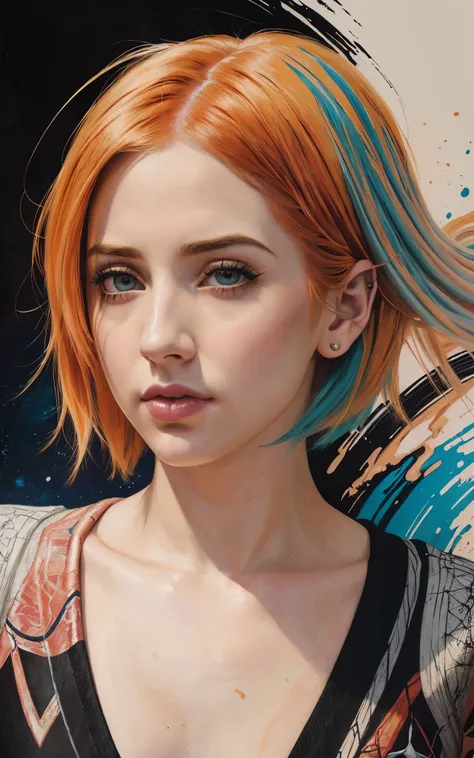 (Emily Rudd:Hayley Williams) best quality, masterpiece, (realistic:1.2), detailed face, beautiful eyes, (masterpiece, top quality, best quality, official art, beautiful and aesthetic:1.2), (1girl:1.4), extreme detailed, (Joshua Middleton comic cover art:1....