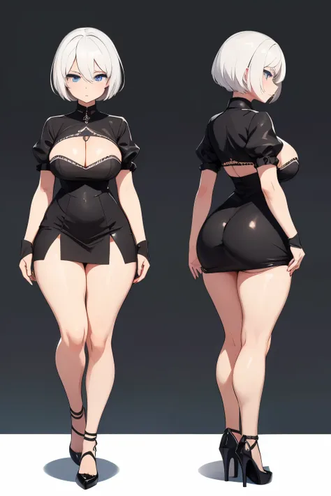 2B, Priority BASE IMAGE ID cosm0h5e878c73f4fhh0, DETAILED IMAGE, full body, WHITE HAIR with bangs, NO FOREHEAD VISIBLE, full body, cleavage, cute expression