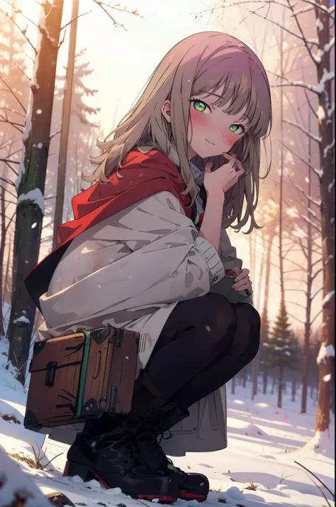 minami yume ,sss Dynazenon ,Long Hair, Brown Hair, (Green Eyes:1.5) ,Medium Chest,hair band,smile,blush,White Breath,
Open your mouth,snow,Ground bonfire, Outdoor, boots, snowing, From the side, wood, suitcase, Cape, Blurred, having meal, forest, White han...