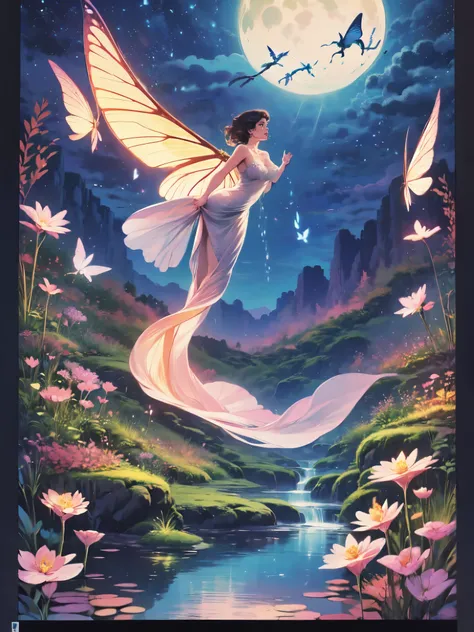 ((best quality)), ((masterpiece)), (detailed), ethereal beauty, perched on a pink blossom tree, (fantasy illustration:1.3), enchanting gaze, captivating pose, solo girl, delicate butterfly wings, otherworldly charm, mystical sky, (Luis Royo:1.2), (Yoshitak...