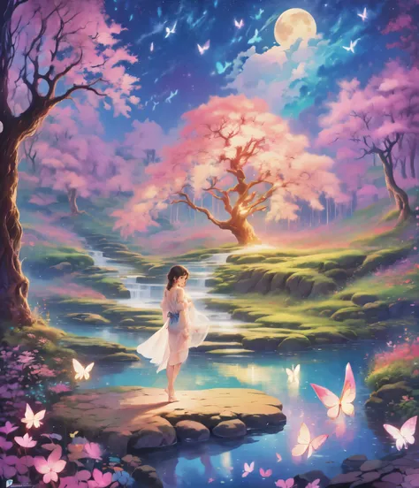 ((best quality)), ((masterpiece)), (detailed), ethereal beauty, perched on a pink blossom tree, (fantasy illustration:1.3), enchanting gaze, captivating pose, solo girl, delicate butterfly wings, otherworldly charm, mystical sky, (Luis Royo:1.2), (Yoshitak...