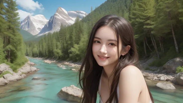 (1girl), kawaii, (smile:1.2), (Best Quality:1.4), Realistic, extremely detailed CG unified 8k wallpaper, highly detailed, High-definition raw color photos, professional photography, Realistic portrait, Beautiful detailed, Outdoors, Spreading green nature, ...