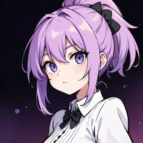 cheveux violets, style à le personnage Crunchyroll, avec fond blanc 