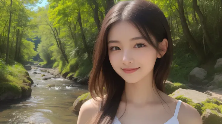 (1girl), kawaii, (smile:1.2), (Best Quality:1.4), Realistic, extremely detailed CG unified 8k wallpaper, highly detailed, High-definition raw color photos, professional photography, Realistic portrait, Beautiful detailed, Outdoors, Spreading green nature, ...