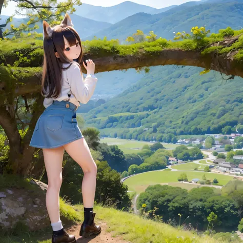 Shiba Inu girl rural scenery(((
A tall mountain)))