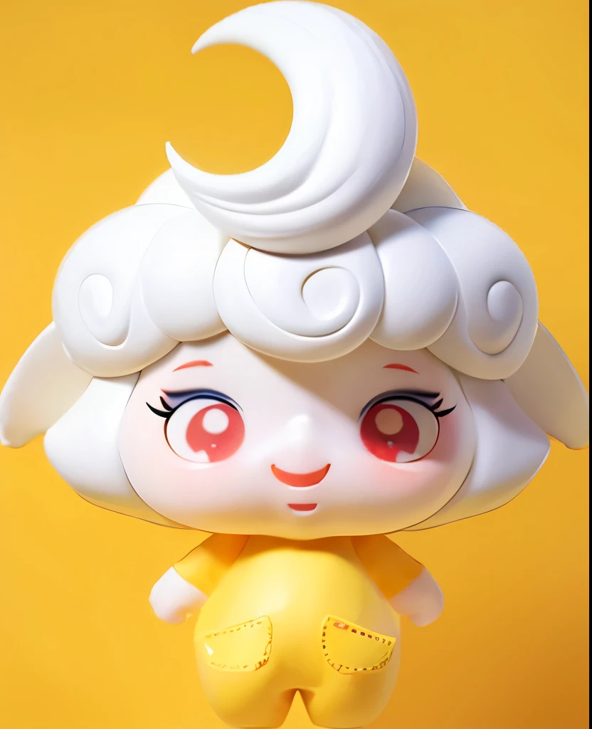 Cute cartoon character, yellow clothes, white hair, hair like cotton, with a yellow crescent in the hair, 3D full body, oc rendering,