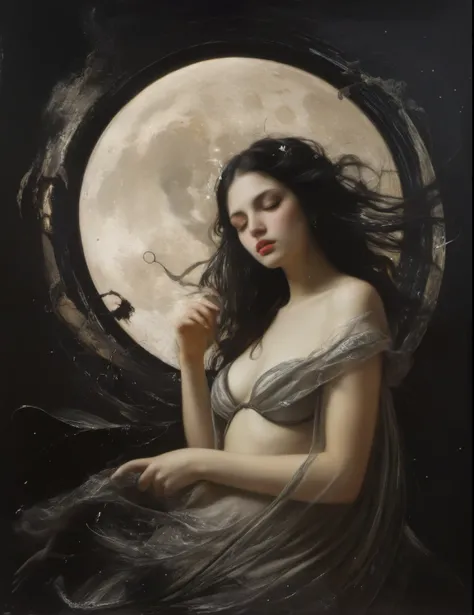 James Gurney, Surrealist art , dream-like, Mysterious, Provocative, symbolic, Complex, detailed,, (Gothic but very beautiful:1.4), (masterpiece, highest quality:1.4) , Nicola Samori Style, Moon-kissed Siren