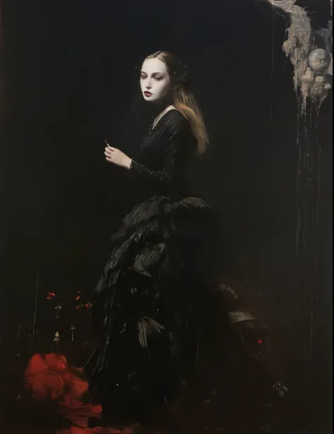 James Gurney, Surrealist art , dream-like, Mysterious, Provocative, symbolic, Complex, detailed,, (Gothic but very beautiful:1.4), (masterpiece, highest quality:1.4) , Nicola Samori Style, goddess
