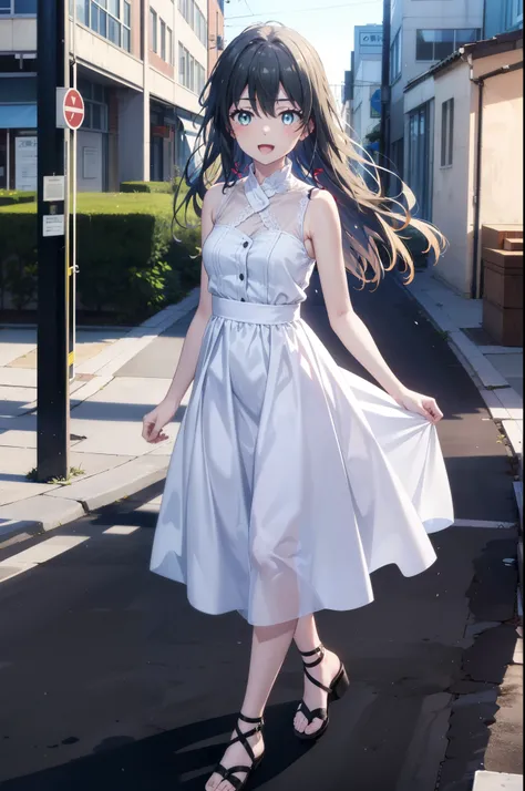 yukinoyukinoshita, Yukino yukinoshita, Black Hair, blue eyes, Long Hair,smile, Small breasts,happy smile, smile, Open your mouth,
, Sleeveless white dress,White long skirt,Cute Sandals,walking,Real Summer,Daytime,sunny,whole bodyがイラストの中に入っていくように,
break out...