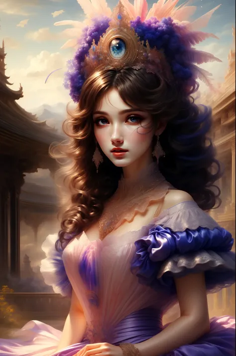 (1girl)，solo，Morgana Default，Big breasts，Eye Makeup，Purple Wings，(Perfect face shape:1.3)，Extremely detailed eyes，Colorful，The most detailed，Vibrant colors，High contrast，(1.4 times more realism)，(Reality)，(超Reality主义:1.2)，(Fractal Art:1.2), mole under eye,...