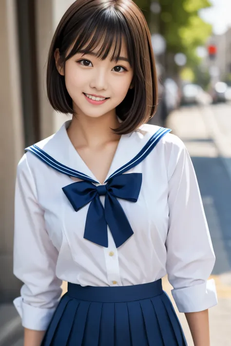 masterpiece, highest quality, 8k, 1 girl, (18-year-old), alone, Close-up of face,(Super cute idol-like face:1.2), Delicate girl, Black Hair, Slightly longer bob hair, Middle straight hair, bangs, View your audience,clear, Sophisticated, Professional Lighti...