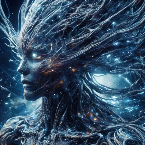 computer desktop background neural network theme, artificial intelligence, space, galaxy,  K.R. Giger & Beksinski, High detail, Vivid cinematic drawings of characters, Ultra-high quality model, Macro photography by Miki Asai, Close-up.up, Excessive detail,...