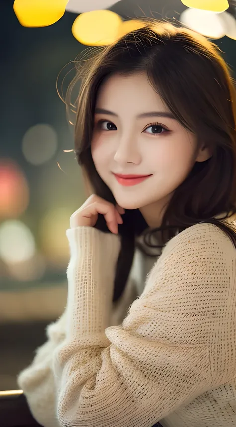 Tabletop, highest quality, shape, Very detailed, finely, High resolution, 8k wallpaper, Perfect dynamic shape, Beautiful and detailed, Elegant winter clothes,Medium Hair,Small Breasts Natural Color Lip, Bold sexy pose,smile、20-year-old girl、cute、Looking at...