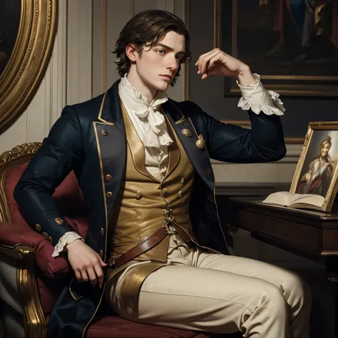 Alfie Owen-Allen, british aristocrat, inspired by Friedrich von Amerling, inspired by Jacopo Amigoni, by Emanuel de Witte, inspired by Domenico Quaglio the Younger, inspired by Jean-Marc Nattier, neoclassical portrait, inspired by Bartholomeus van der Hels...