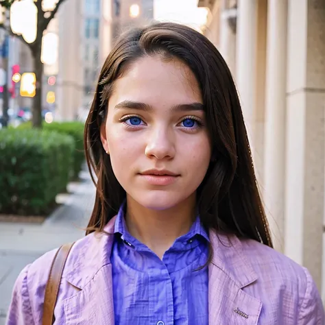 photo of a columbia student，17 years old, in purple pink, linen coarse cloth, (freckles:0.8) blush，cute face, scifi, dystopian, ...