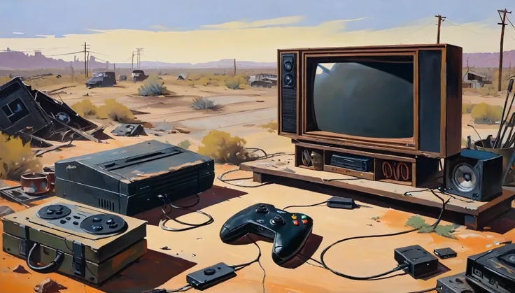 acrylic on panel, USA home, Consoles device wasteland