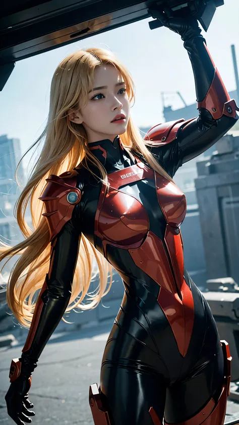 With high-definition images、Neon Genesis EVANGELION:At the Center of the Battlefield、Focus on intricately detailed heroic characters。The meticulously designed shiny red armored suit、Highlights perfectly defined muscles on a toned body。Reflected cinematic l...