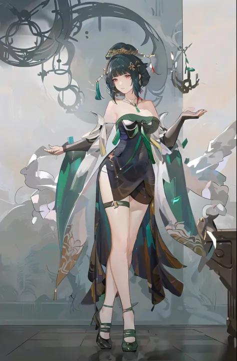 masterpiece, best quality BREAK solo, china dress, highres, 1girl, standing, (large breasts), mature female, hanying, Full body drawing, (masterpiece), (best quality), (hyperdetail), (illustration), ((extremely delicate and beautiful)), (detailed light), (...